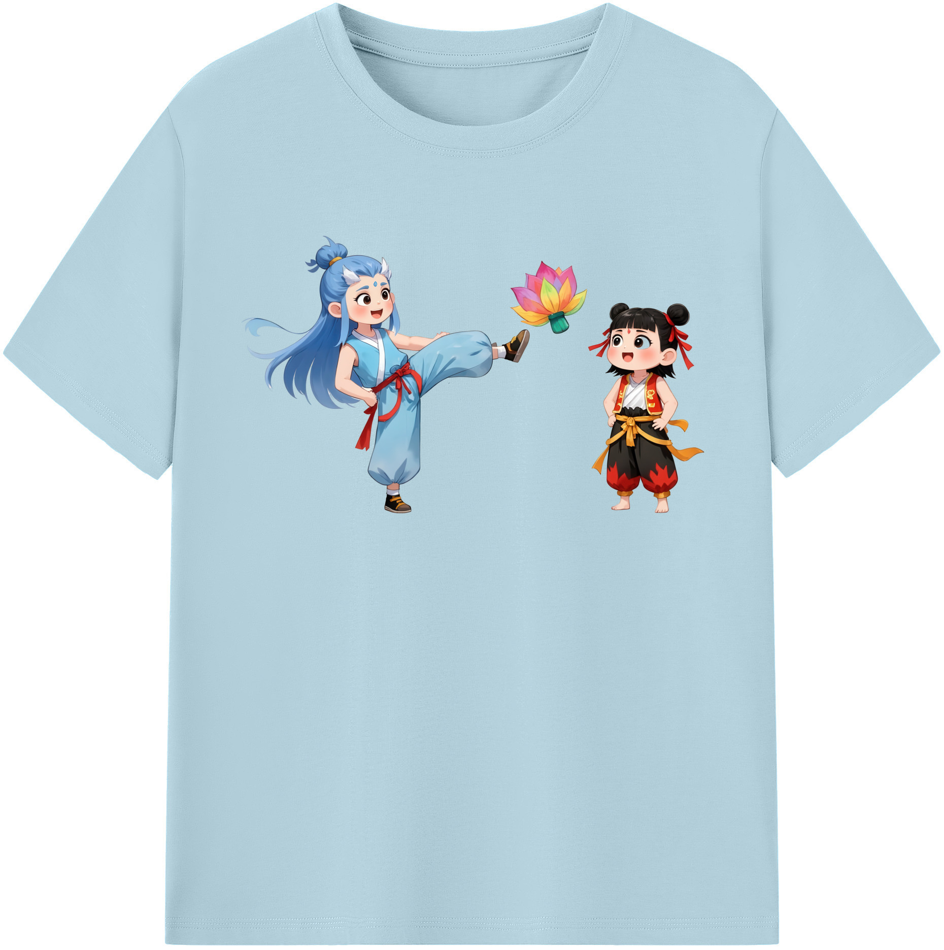 （画像用） Ne Zha 2 ナタ 魔童の大暴れ 綿100％半袖Tシャツ（フロントプリント）